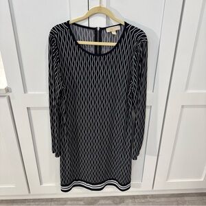 Michael Kors Black and White Long Sleeve Dress matte Jersey geometric print XL